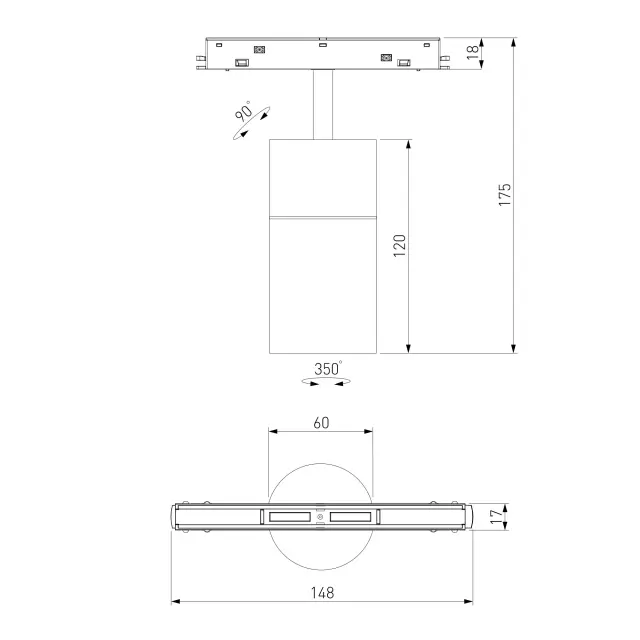 Умный трековый светильник 12W 2700-6500K Dim R02 Slim Magnetic 85075/01 — черный, ракурс 8