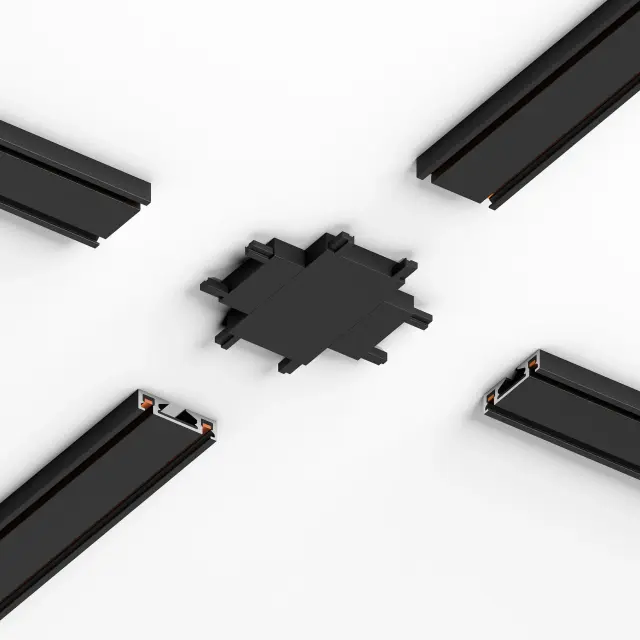 Четырёхсторонний соединитель для накладного шинопровода Flat Magnetic 85003/00 — черный, ракурс 4