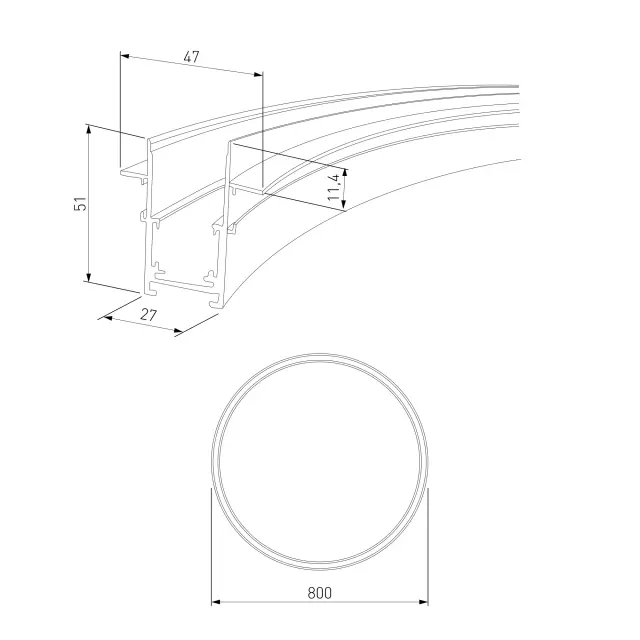 Slim Magnetic Встраиваемый радиусный шинопровод черный ⌀ 800мм 85158/00, ракурс 3