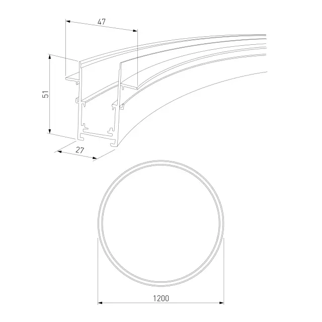 Slim Magnetic Встраиваемый радиусный шинопровод черный ⌀ 1200мм 85159/00, ракурс 3