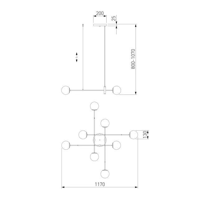 Люстра Eurosvet 70146/8 черный PLANET, ракурс 6