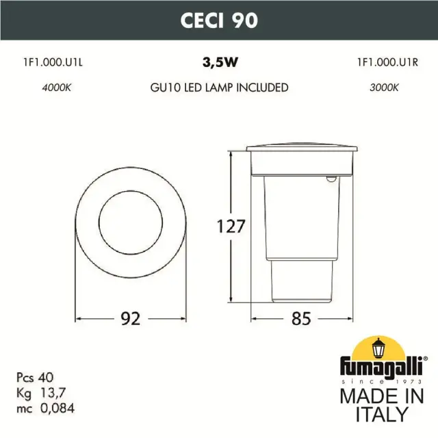 Встраиваемый в дорогу светильник Fumagalli 1F1.000.000.AXU1L CECI — черный, ракурс 3
