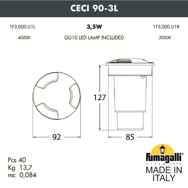 Встраиваемый в дорогу светильник Fumagalli 1F3.000.000.AXU1L CECI — черный, ракурс 2