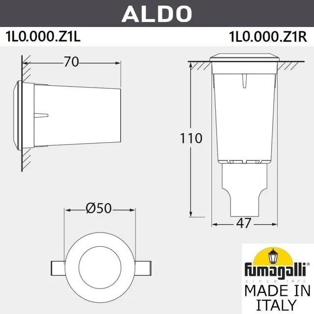 Встраиваемый в дорогу светильник Fumagalli 1L0.000.000.LXZ1L ALDO — серый, ракурс 3