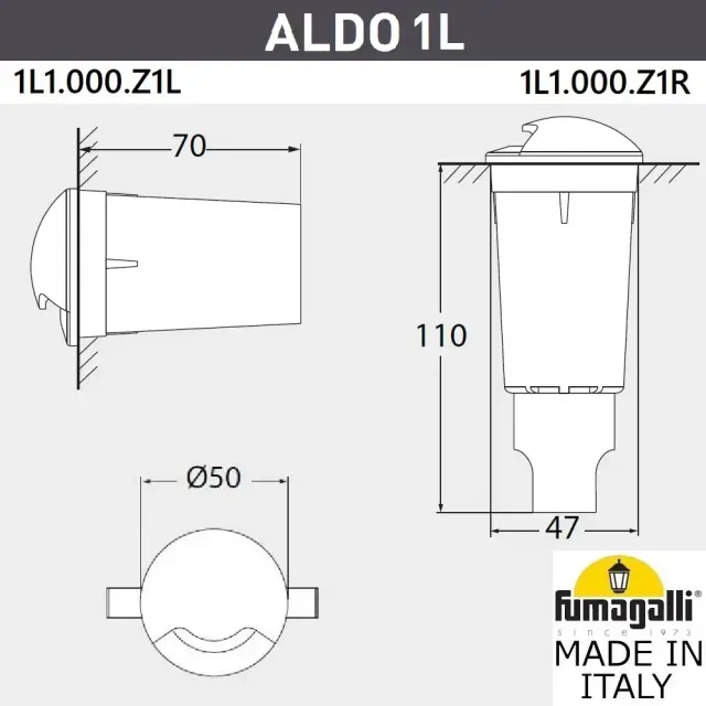 Встраиваемый в дорогу светильник Fumagalli 1L1.000.000.LXZ1L ALDO — серый, ракурс 3