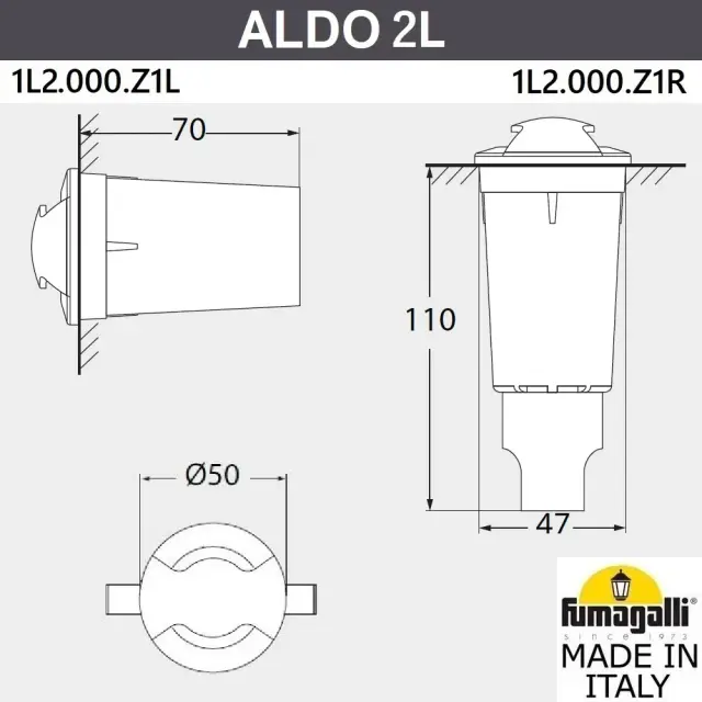 Встраиваемый в дорогу светильник Fumagalli 1L2.000.000.AXZ1L ALDO — черный, ракурс 3