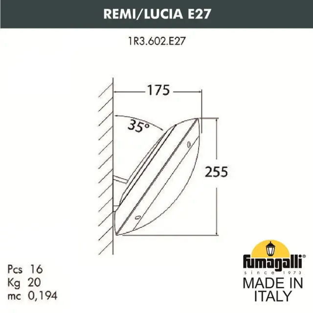 Уличный светильник Fumagalli 1R3.602.000.LYE27 LUCIA — серый, ракурс 2