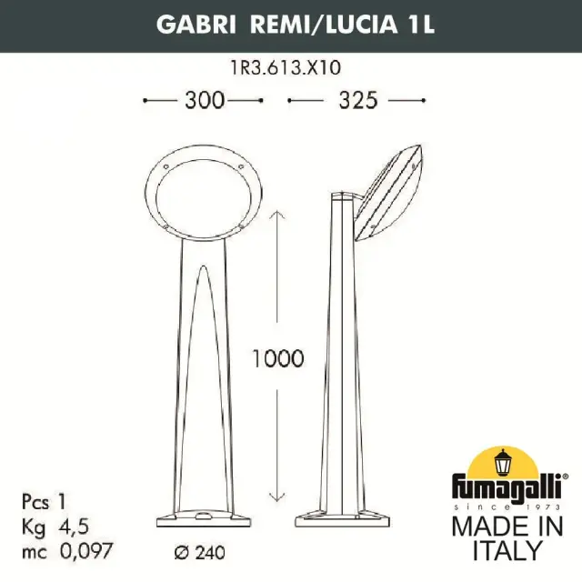 Наземный уличный светильник Fumagalli 1R3.613.X10.LYE27 LUCIA — серый, ракурс 2