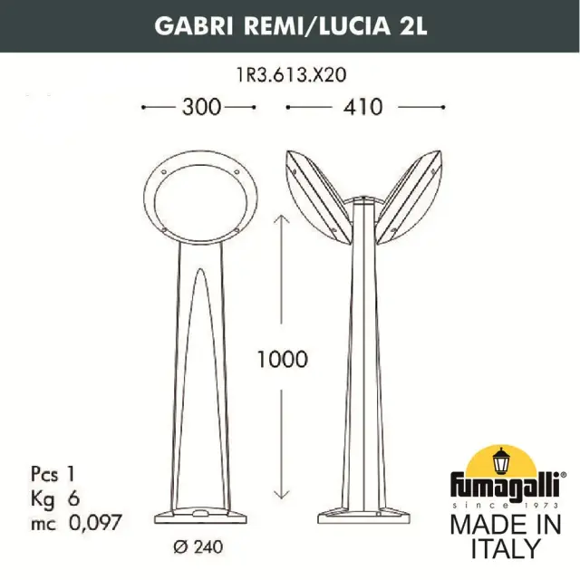 Наземный уличный светильник Fumagalli 1R3.613.X20.AYE27 LUCIA — черный, ракурс 3