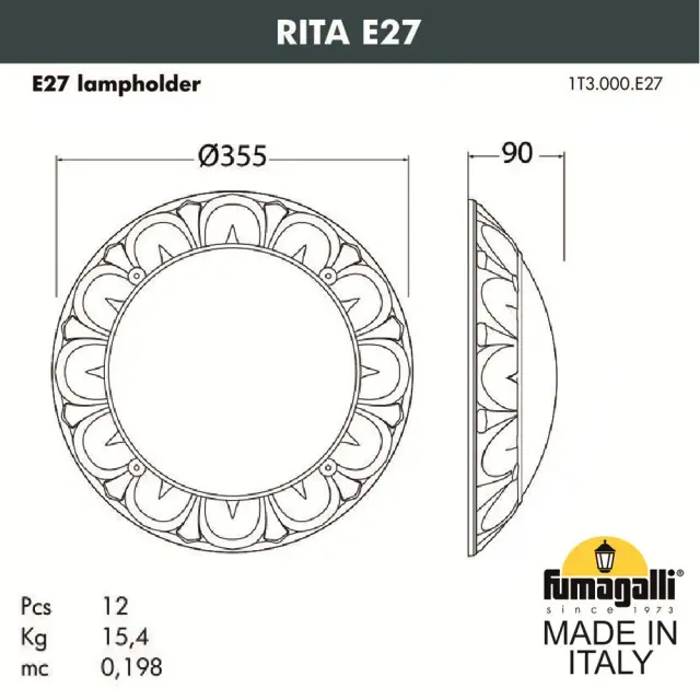 Уличный светильник Fumagalli 1T3.000.000.AYE27 RITA — черный, ракурс 2
