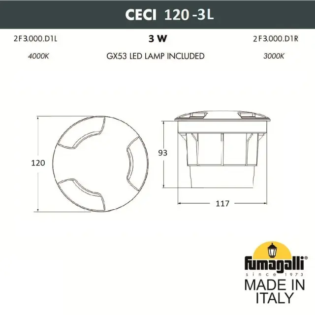 Встраиваемый в дорогу светильник Fumagalli 2F3.000.000.LXG1L CECI — серый, ракурс 2