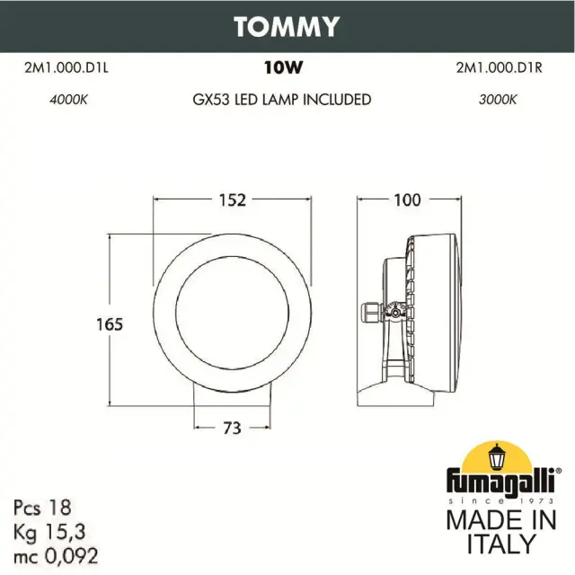 Архитектурная подсветка Fumagalli 2M1.000.000.AXD1L TOMMY — черный, ракурс 3