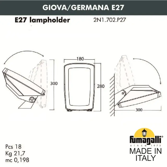Уличный светильник Fumagalli 2N1.702.000.LYF1R GERMANA — серый, ракурс 3