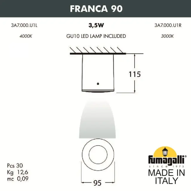 Потолочный уличный светильник Fumagalli 3A7.000.000.WXU1L FRANCA 90 — белый, ракурс 2