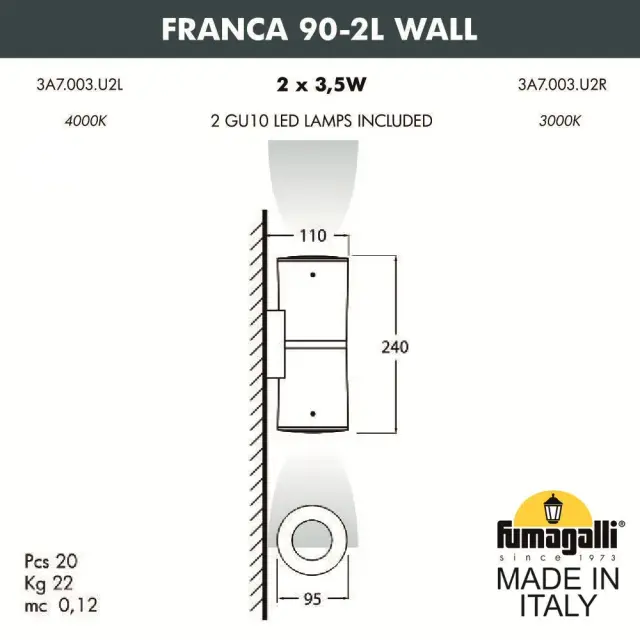 Уличный светильник Fumagalli 3A7.003.000.AXU2L FRANCA 90 — черный, ракурс 2