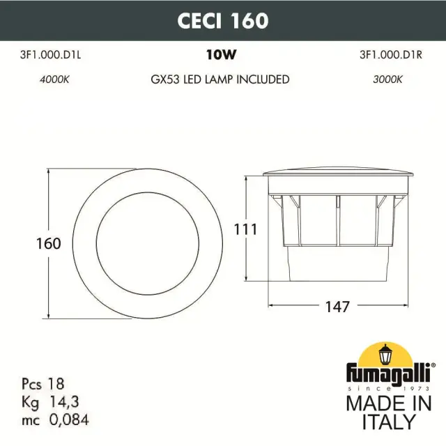 Встраиваемый в дорогу светильник Fumagalli 3F1.000.000.AXD1L CECI — черный, ракурс 3