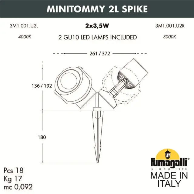 Архитектурная подсветка Fumagalli 3M1.001.000.AXU2L MINITOMMY — черный, ракурс 3