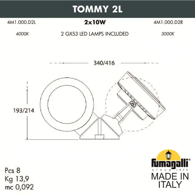 Архитектурная подсветка Fumagalli 4M1.000.000.AXD2L TOMMY — черный, ракурс 3