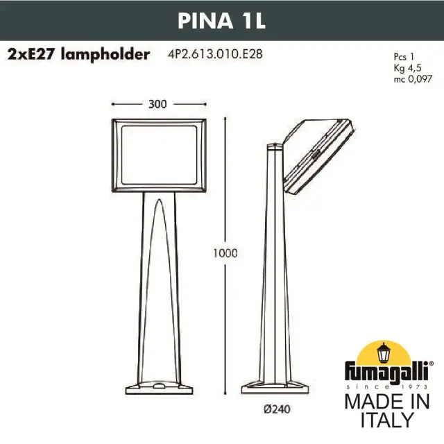 Наземный уличный светильник Fumagalli 4P2.613.010.AYF1R GUIZEPPE — черный, ракурс 2