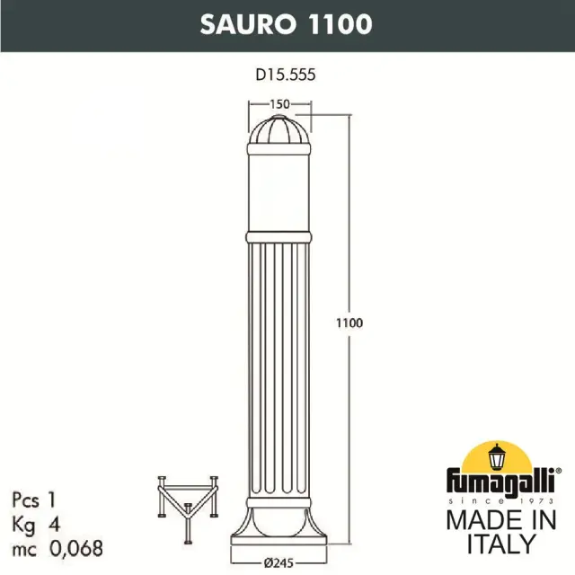 Наземный уличный светильник Fumagalli D15.555.000.AXF1R.FC1 SAURO — черный, ракурс 3
