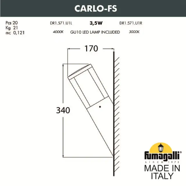 Уличный светильник Fumagalli DR1.571.000.WXU1L CARLO — белый, ракурс 2