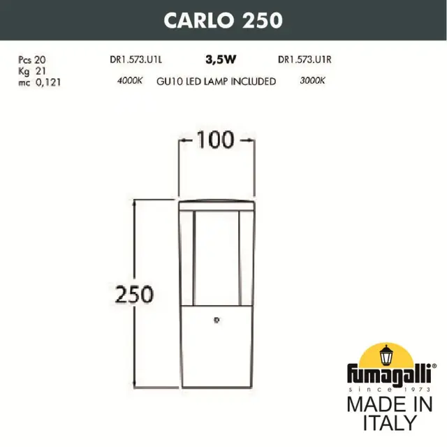 Наземный уличный светильник Fumagalli DR1.573.000.WXU1L CARLO — белый, ракурс 3