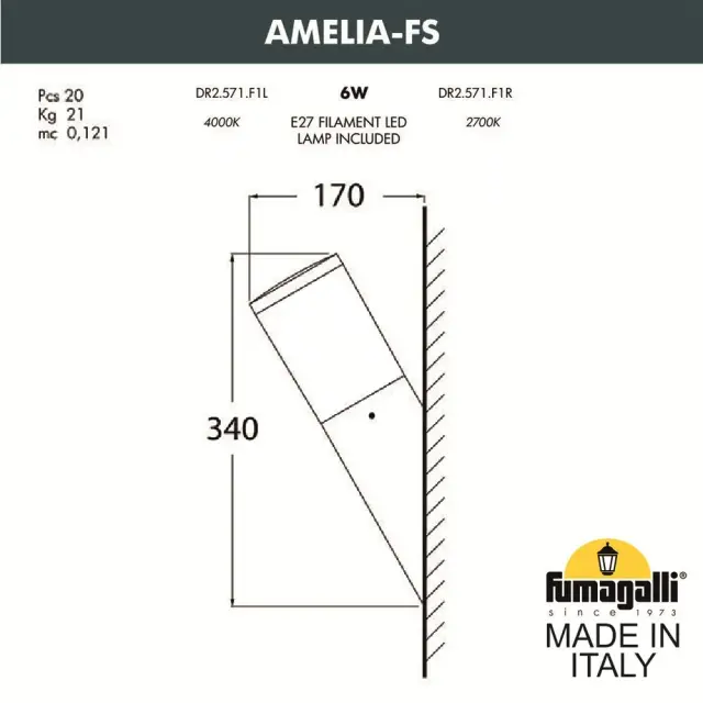Уличный светильник Fumagalli DR2.571.000.LYE27 AMELIA — серый, ракурс 3