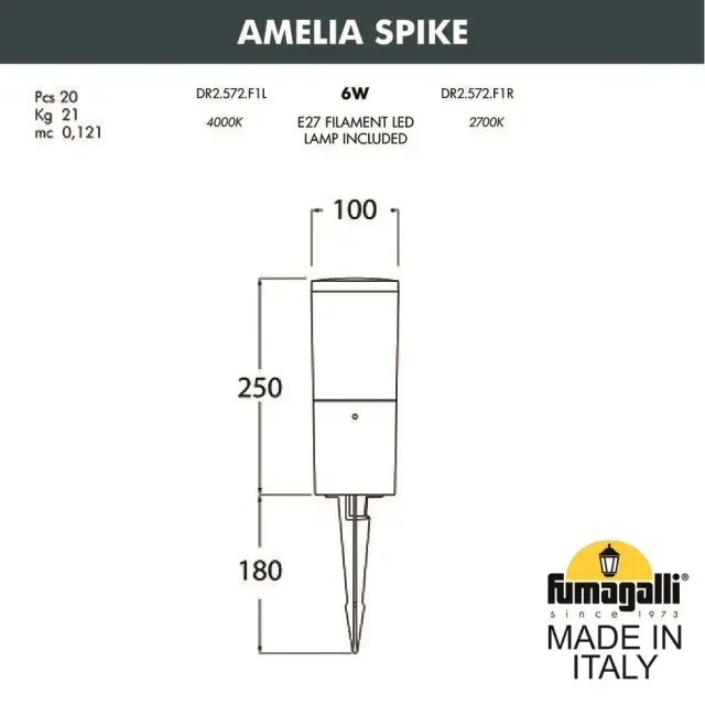Архитектурная подсветка Fumagalli DR2.572.000.WYE27 AMELIA — белый, ракурс 2