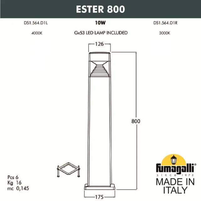 Наземный уличный светильник Fumagalli DS1.564.000.LXD1L ESTER — серый, ракурс 2