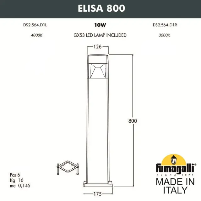 Наземный уличный светильник Fumagalli DS2.564.000.AXD1L ELISA — черный, ракурс 3