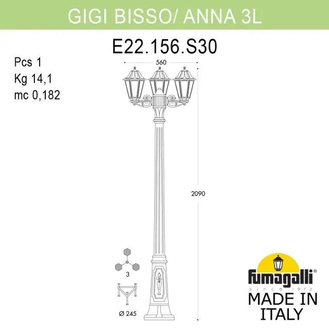 Фонарный столб Fumagalli E22.156.S30.AYE27 ANNA — черный, ракурс 2