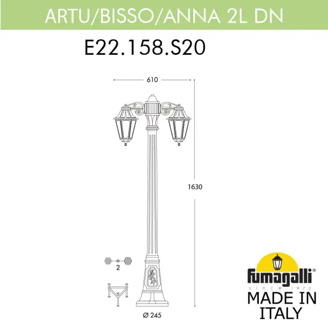 Фонарный столб Fumagalli E22.158.S20.AYE27DN ANNA — черный, ракурс 2