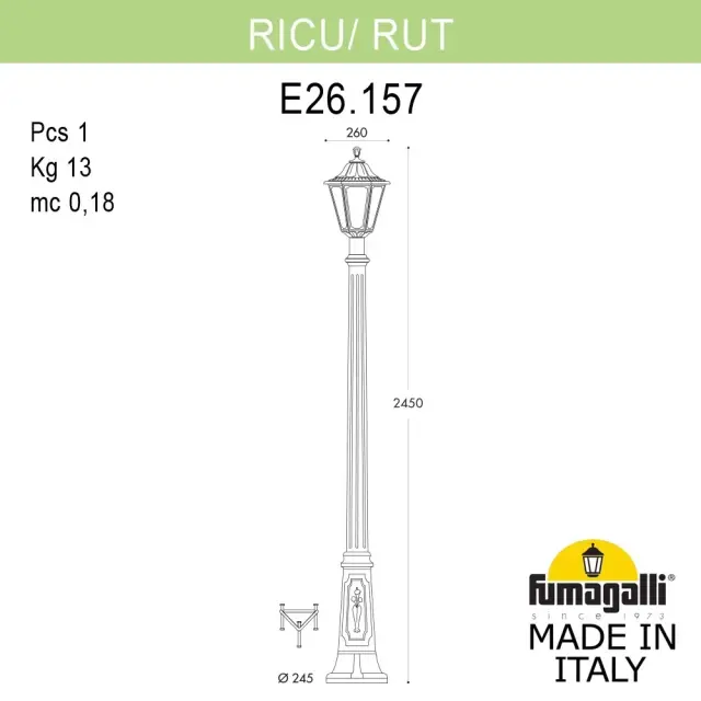 Фонарный столб Fumagalli E26.157.000.AXE27 RUT — черный, ракурс 3