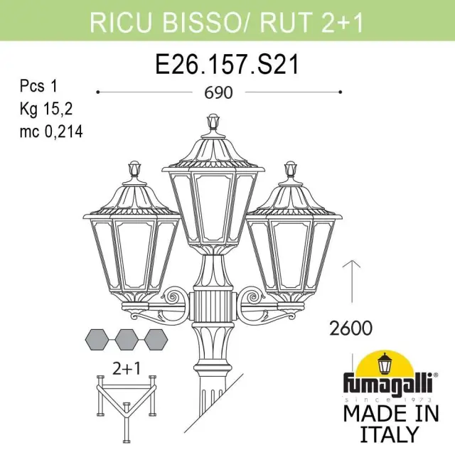 Фонарный столб Fumagalli E26.157.S21.AYE27 RUT — черный, ракурс 3