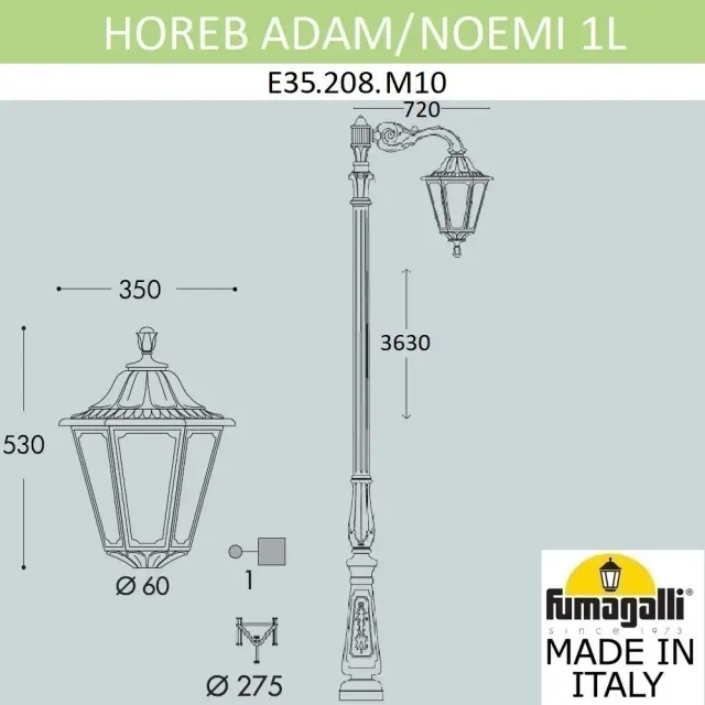 Фонарный столб Fumagalli E35.208.M10.AXH27 NOEMI — черный, ракурс 2