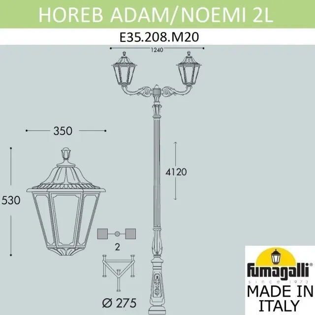 Фонарный столб Fumagalli E35.208.M20.AXH27 NOEMI — черный, ракурс 2