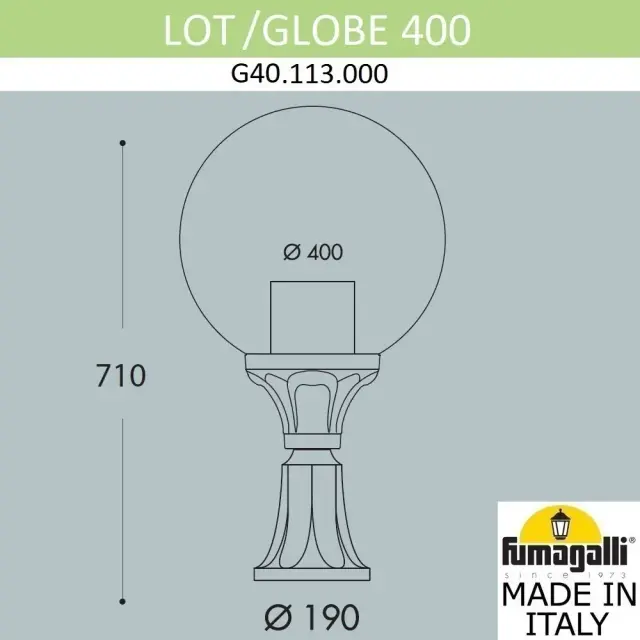 Наземный уличный светильник Fumagalli G40.113.000.AYE27 GLOBE 400 — черный, ракурс 2
