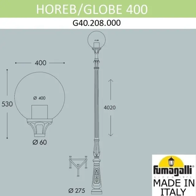 Фонарный столб Fumagalli G40.208.000.AYE27 GLOBE 400 — черный, ракурс 2