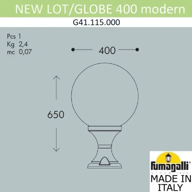 Наземный уличный светильник Fumagalli G41.115.000.AYE27 GLOBE 400 modern — черный, ракурс 2