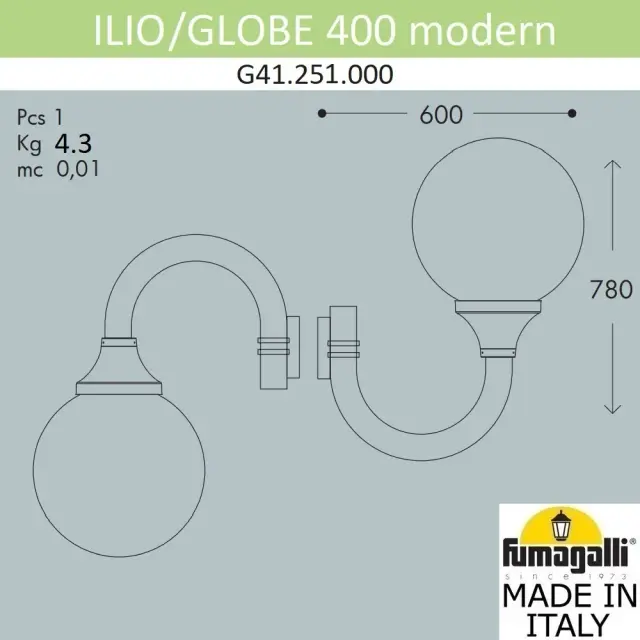 Уличный светильник Fumagalli G41.251.000.AZE27 GLOBE 400 modern — черный, ракурс 2