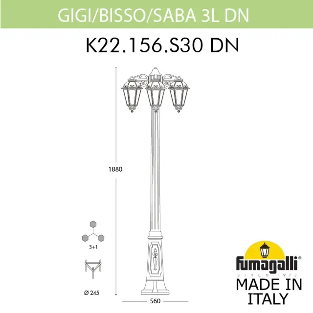 Наземный уличный светильник Fumagalli K22.156.S30.AYE27DN SABA — черный, ракурс 3