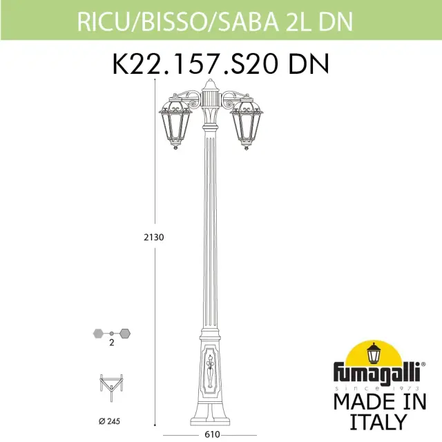 Фонарный столб Fumagalli K22.157.S20.AXE27DN SABA — черный, ракурс 2