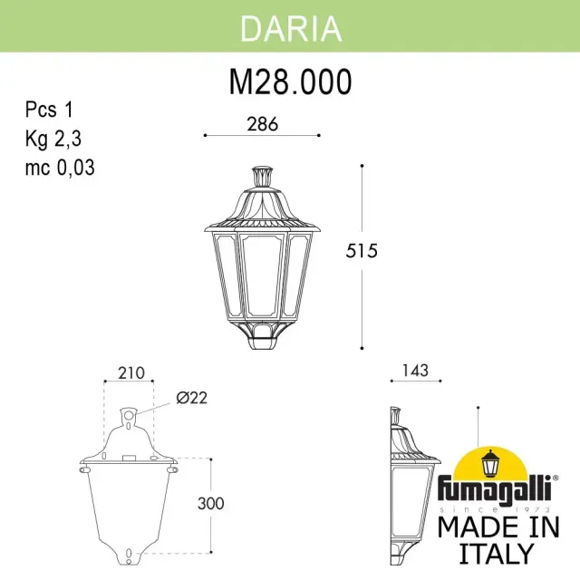 Уличный светильник Fumagalli M28.000.000.BXE27 DARIA — бронза, ракурс 2