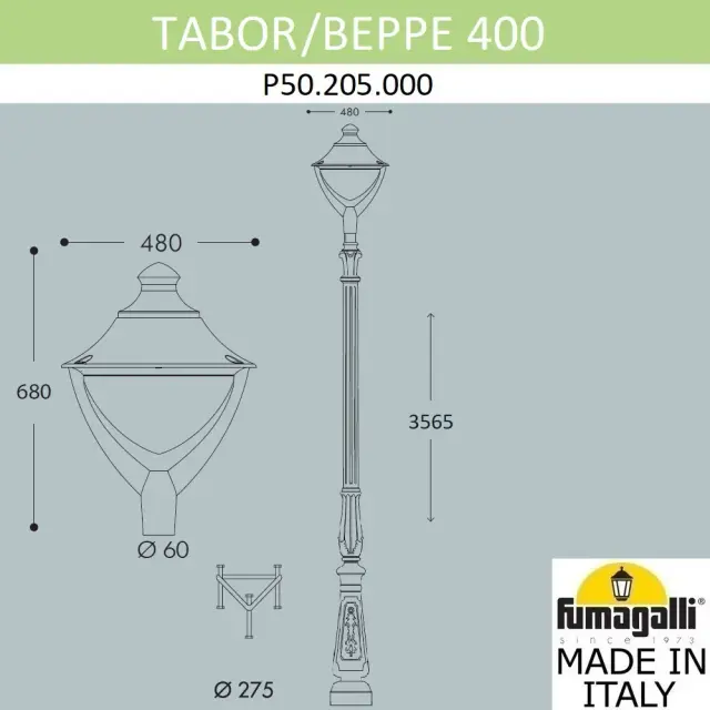 Фонарный столб Fumagalli P50.205.000.AYH27 BEPPE — черный, ракурс 2