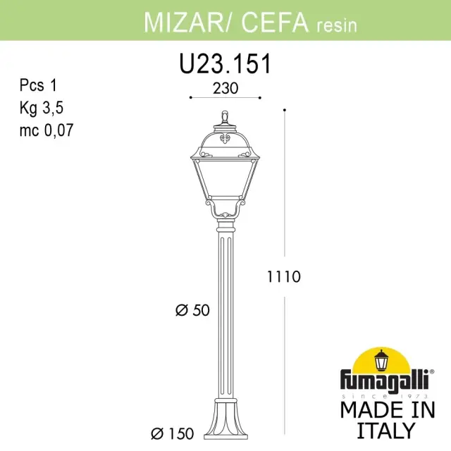 Наземный уличный светильник Fumagalli U23.151.000.BXE27 CEFA — бронза, ракурс 2