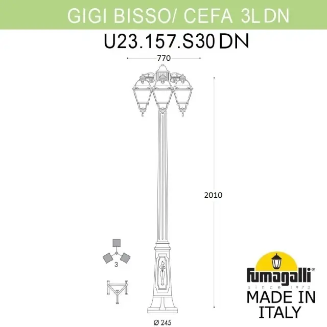 Фонарный столб Fumagalli U23.156.S30.BYE27DN CEFA — бронза, ракурс 3