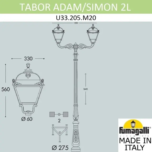 Фонарный столб Fumagalli U33.205.M20.AXH27 SIMON — черный, ракурс 3
