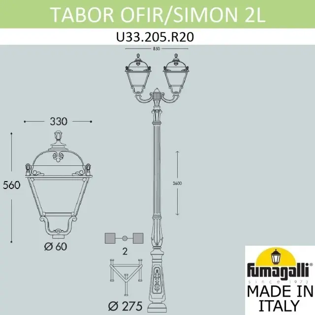 Фонарный столб Fumagalli U33.205.R20.AYH27 SIMON — черный, ракурс 2