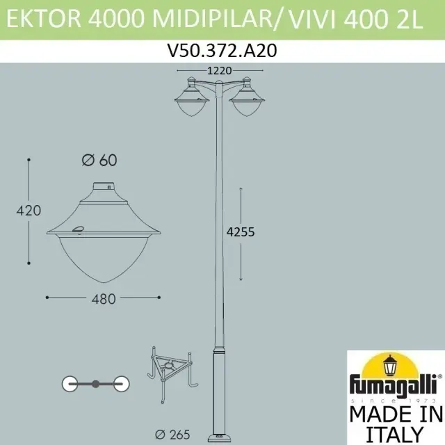 Фонарный столб Fumagalli V50.372.A20.AXH27 VIVI — черный, ракурс 3