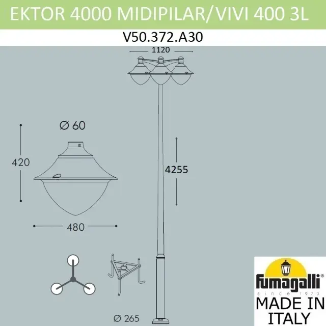 Фонарный столб Fumagalli V50.372.A30.LXH27 VIVI — серый, ракурс 2